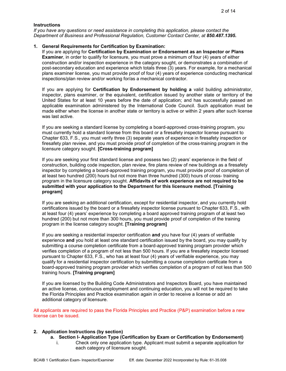 Form DBPR BCAIB1 Download Printable PDF or Fill Online Application for ...