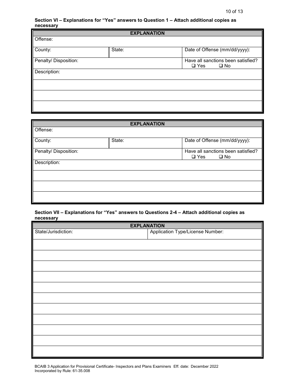 Form DBPR BCAIB3 Application for Provisional Certificate - Inspectors and Plans Examiners - Florida, Page 10