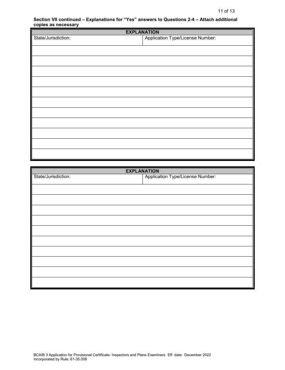 Form DBPR BCAIB3 Application for Provisional Certificate - Inspectors and Plans Examiners - Florida, Page 11
