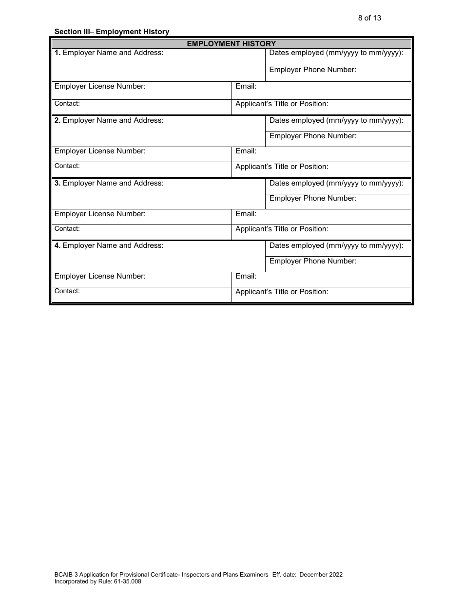 Form DBPR BCAIB3 Application for Provisional Certificate - Inspectors and Plans Examiners - Florida, Page 8