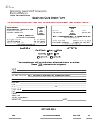 Document preview: Form DOT-25 Business Card Order Form - West Virginia