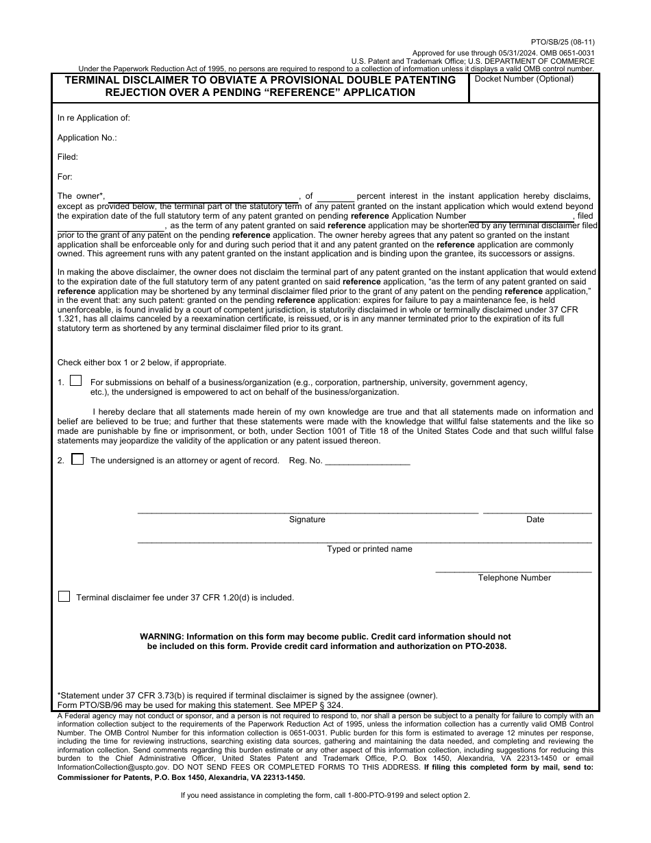 Form PTO/SB/25 - Fill Out, Sign Online and Download Fillable PDF ...