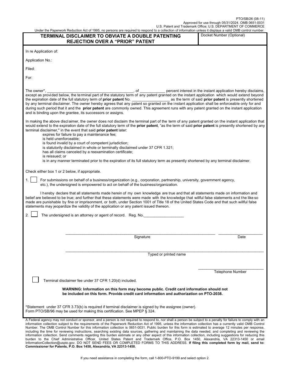 Form PTO/SB/26 - Fill Out, Sign Online and Download Fillable PDF ...