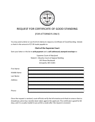 Document preview: Request for Certificate of Good Standing - Maryland