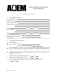 ADEM Form 411 Medical Waste Transportation Permit Application - Alabama