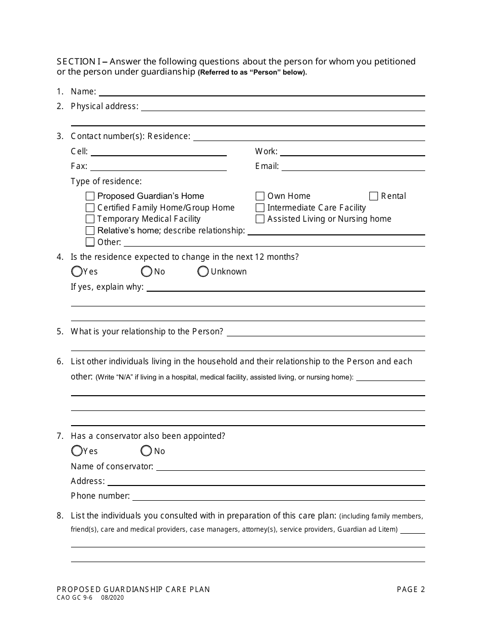 Form CAO GC9-6 Download Fillable PDF or Fill Online Proposed ...