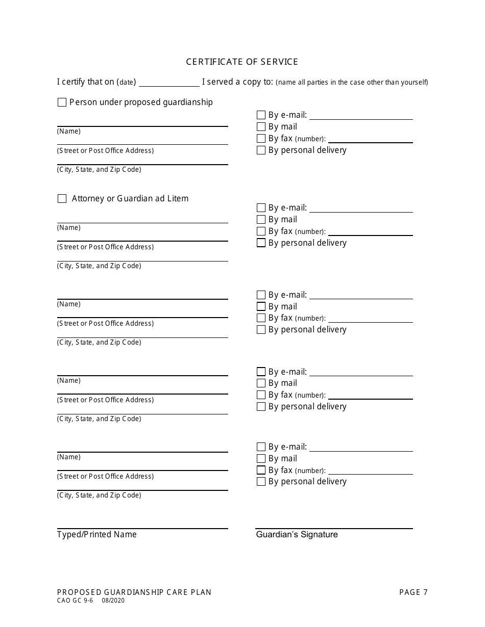 Form CAO GC9-6 Proposed Guardianship Care Plan - Idaho, Page 7