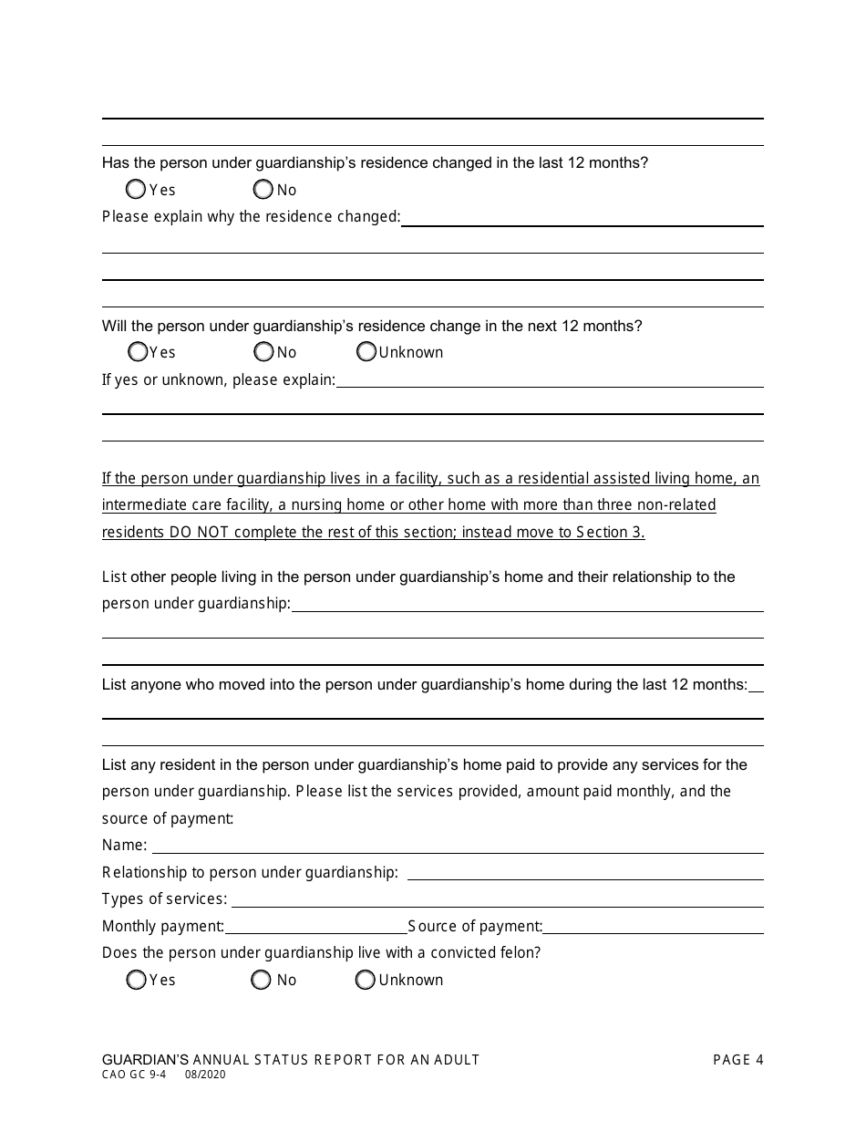 Form CAO GC9-4 Guardians Annual Status Report for an Adult - Idaho, Page 4