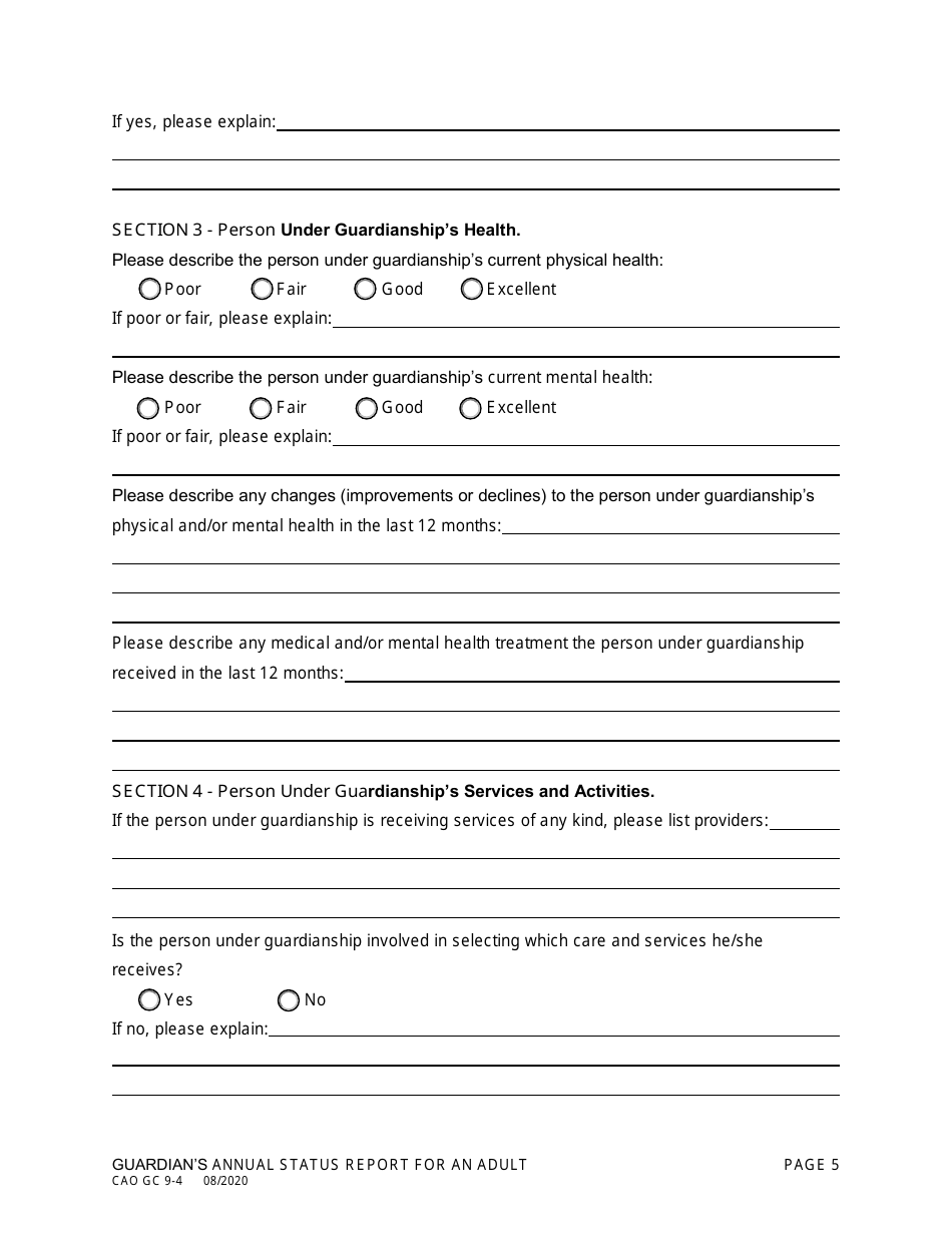 Form CAO GC9-4 Guardians Annual Status Report for an Adult - Idaho, Page 5