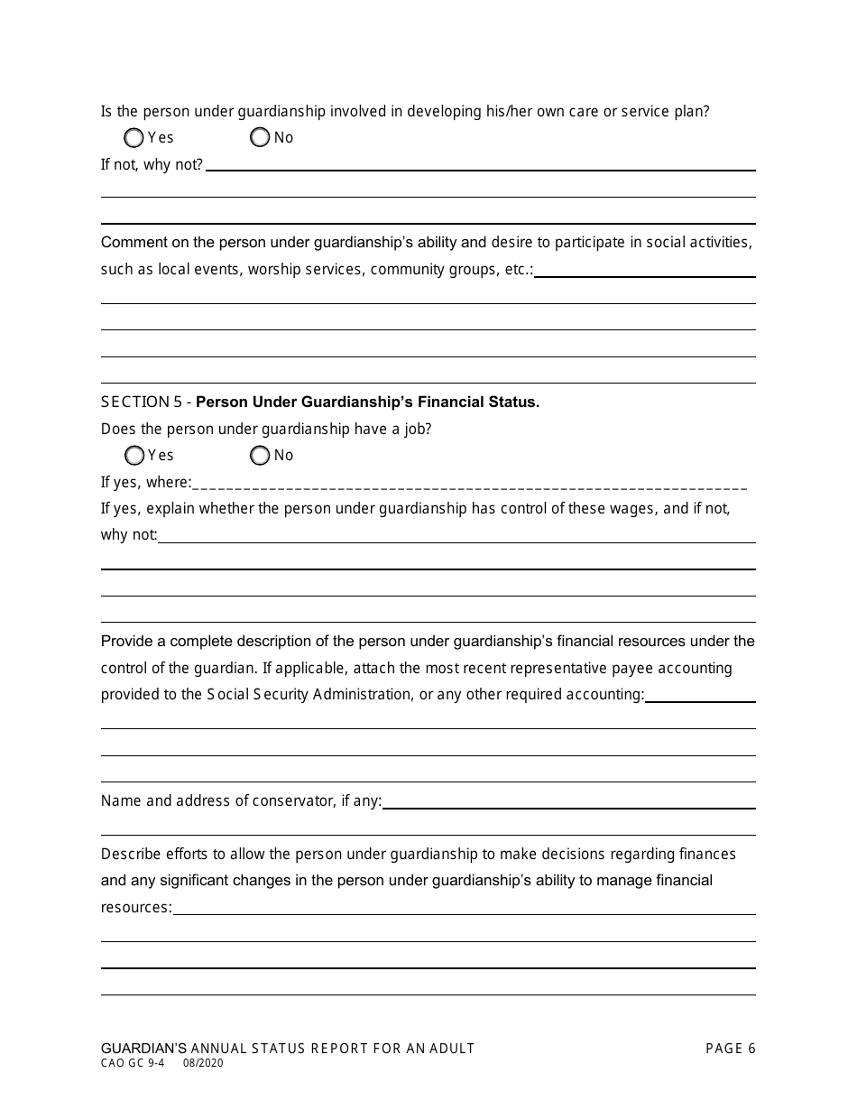 Form CAO GC9-4 Guardians Annual Status Report for an Adult - Idaho, Page 6