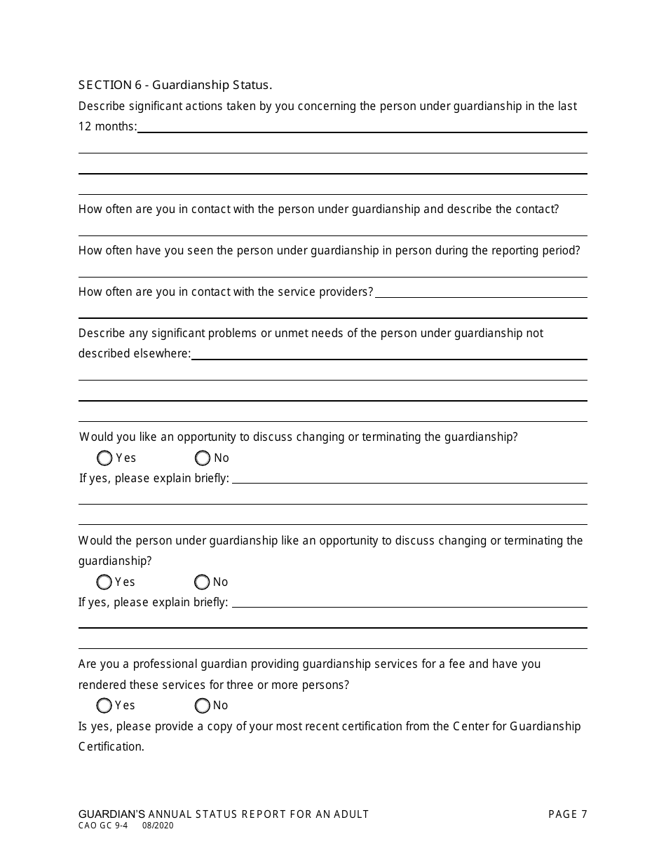 Form CAO GC9-4 Guardians Annual Status Report for an Adult - Idaho, Page 7