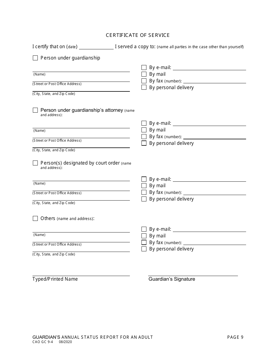 Form CAO GC9-4 Guardians Annual Status Report for an Adult - Idaho, Page 9