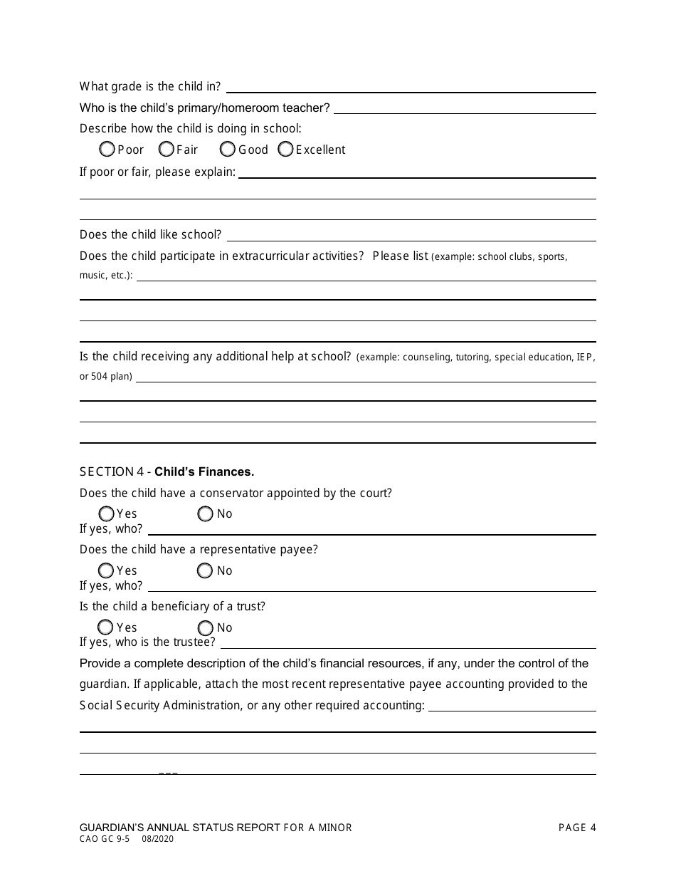 Form CAO GC9-5 Guardians Annual Status Report for a Minor - Idaho, Page 4