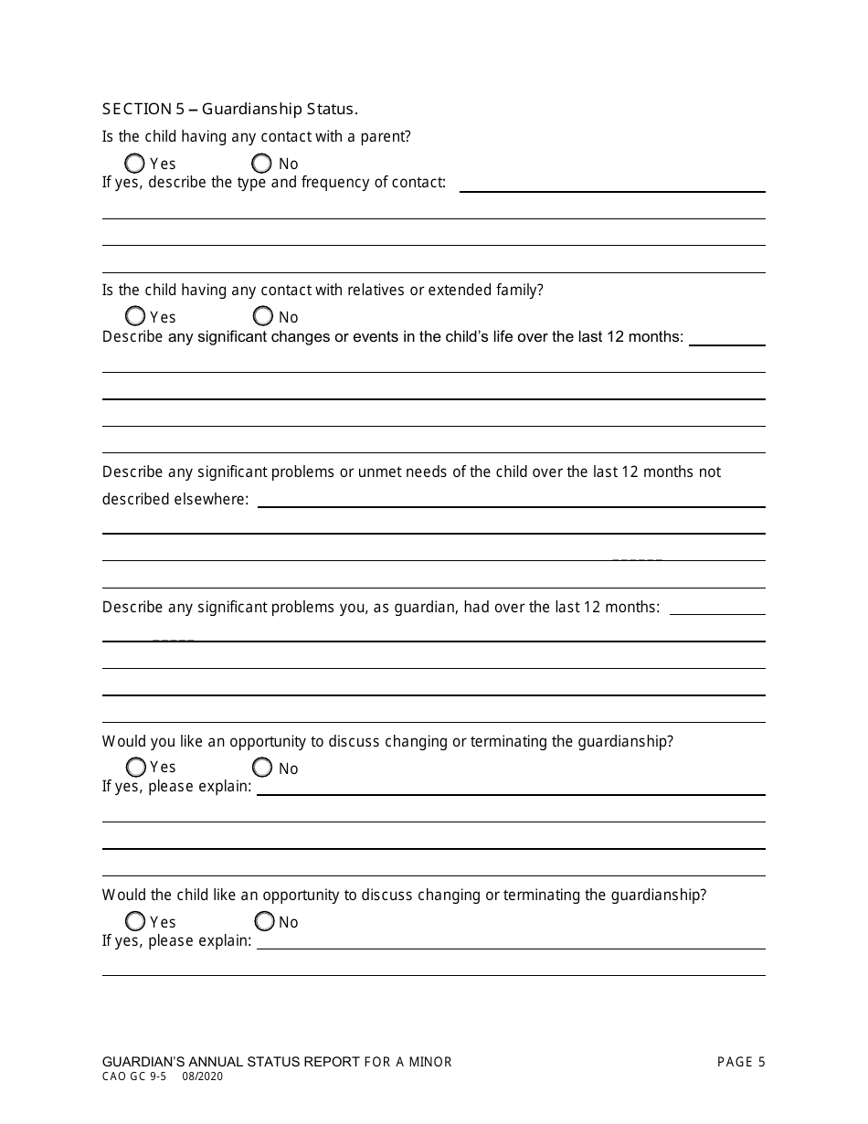 Form CAO GC9-5 Guardians Annual Status Report for a Minor - Idaho, Page 5