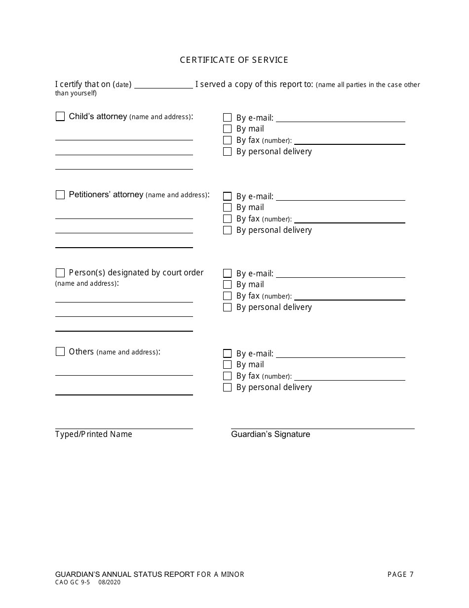 Form CAO GC9-5 Guardians Annual Status Report for a Minor - Idaho, Page 7