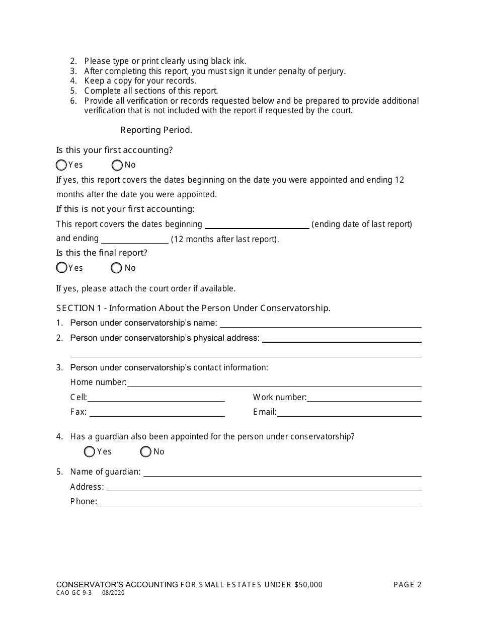 Form CAO GC9-3 Conservators Accounting for Small Estates Under $50,000 - Idaho, Page 2