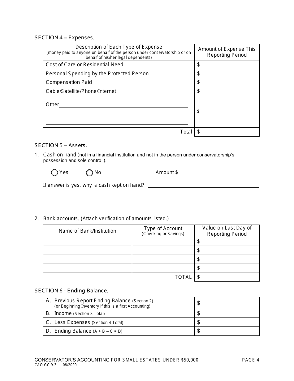 Form CAO GC9-3 Conservators Accounting for Small Estates Under $50,000 - Idaho, Page 4