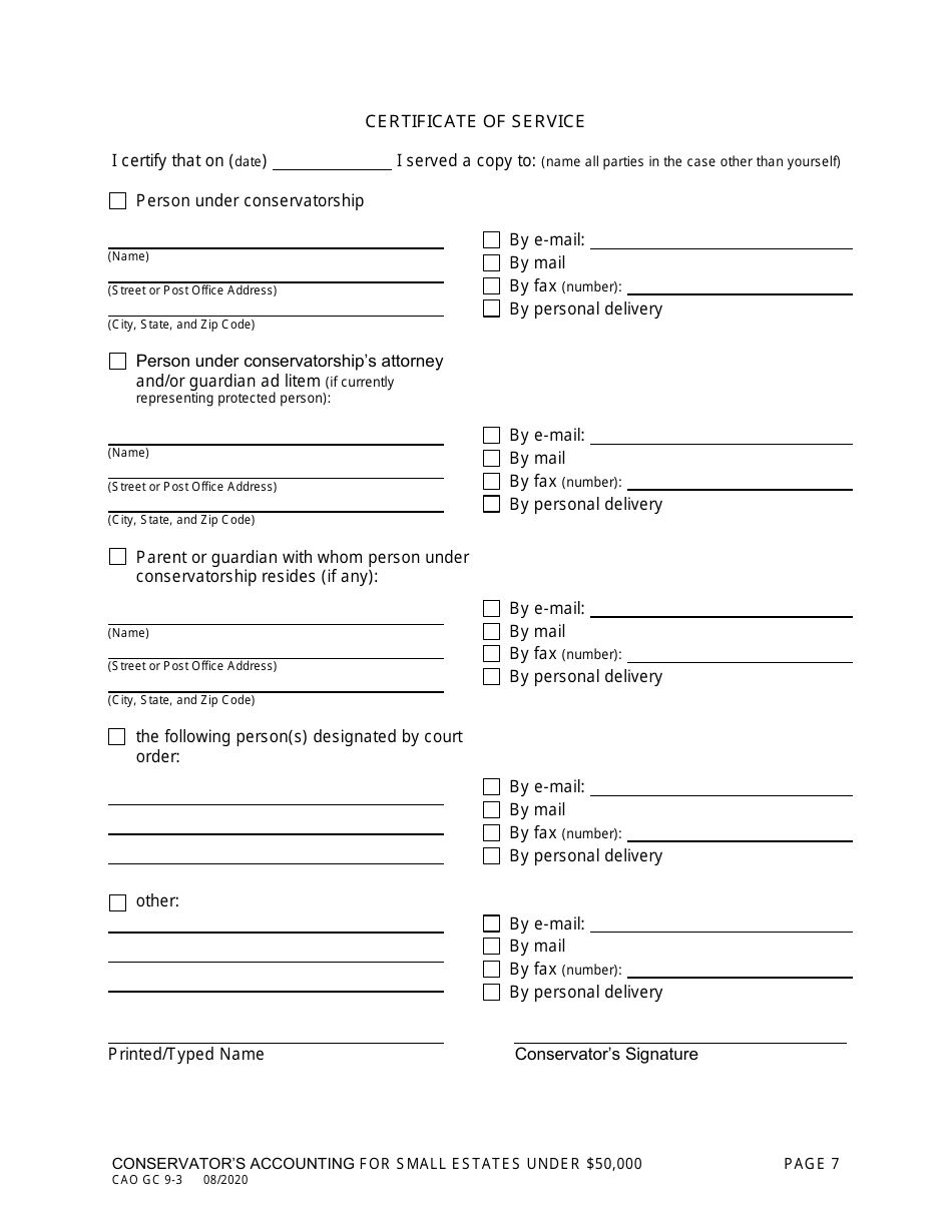 Form CAO GC9-3 Conservators Accounting for Small Estates Under $50,000 - Idaho, Page 7