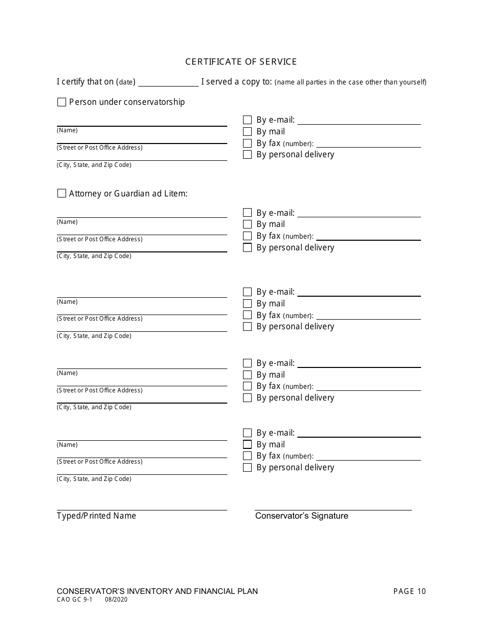 Form Cao Gc9 1 Download Fillable Pdf Or Fill Online Conservators Inventory And Financial Plan 6951