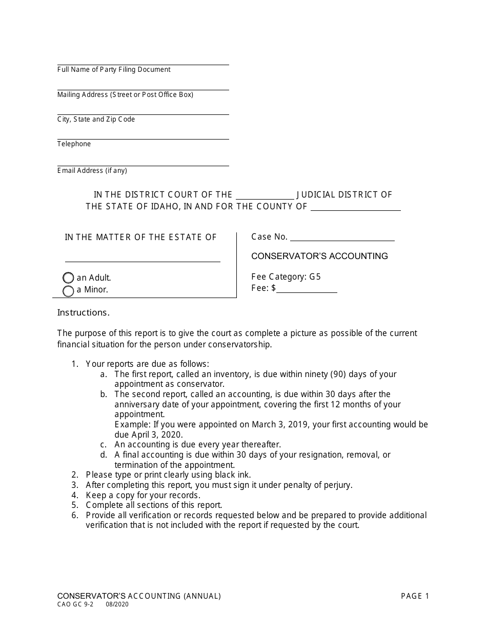 Form CAO GC9-2 Conservators Accounting - Idaho, Page 1