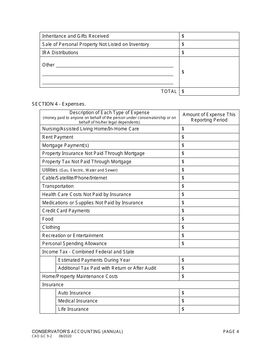 Form CAO GC9-2 Conservators Accounting - Idaho, Page 4