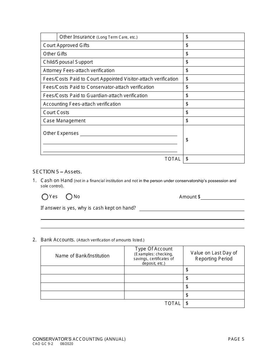 Form CAO GC9-2 Conservators Accounting - Idaho, Page 5