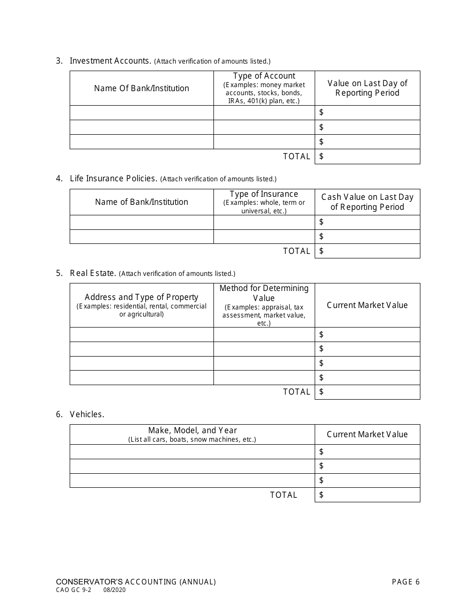 Form CAO GC9-2 Conservators Accounting - Idaho, Page 6