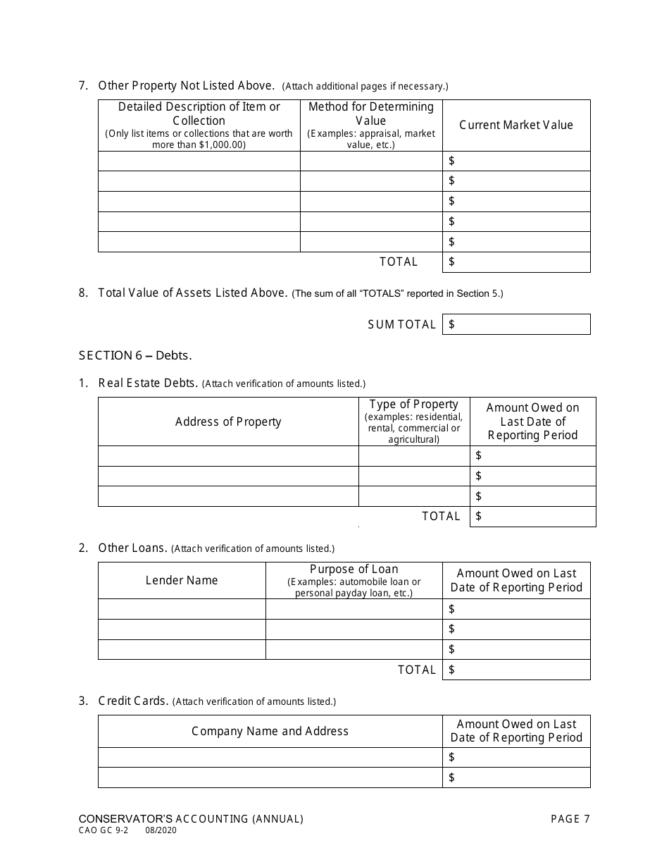 Form CAO GC9-2 Conservators Accounting - Idaho, Page 7