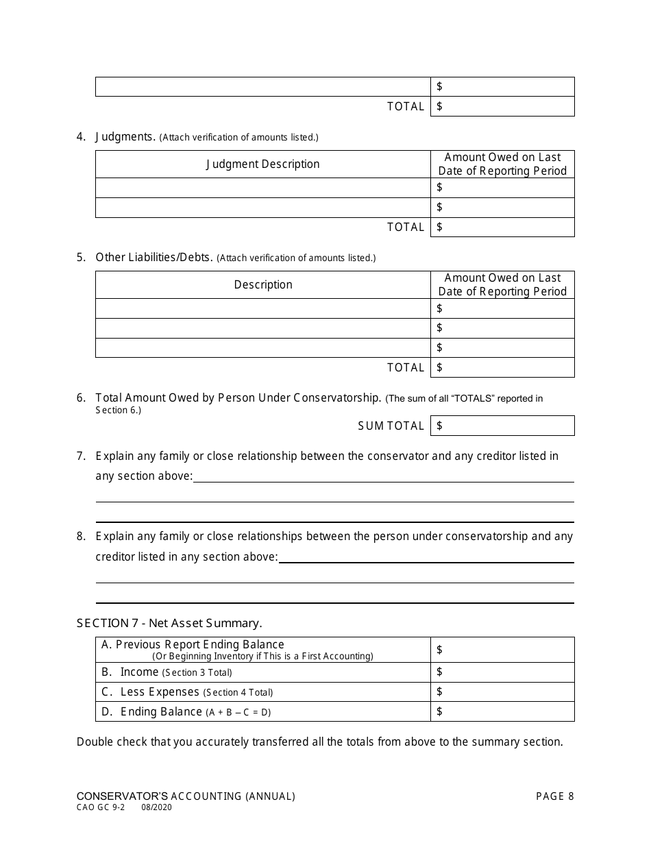 Form CAO GC9-2 Conservators Accounting - Idaho, Page 8