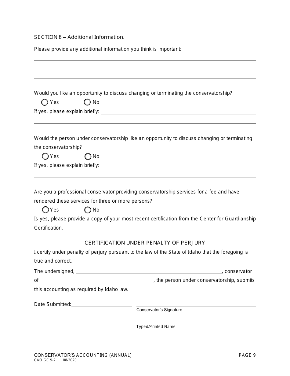 Form CAO GC9-2 Download Fillable PDF or Fill Online Conservator's ...