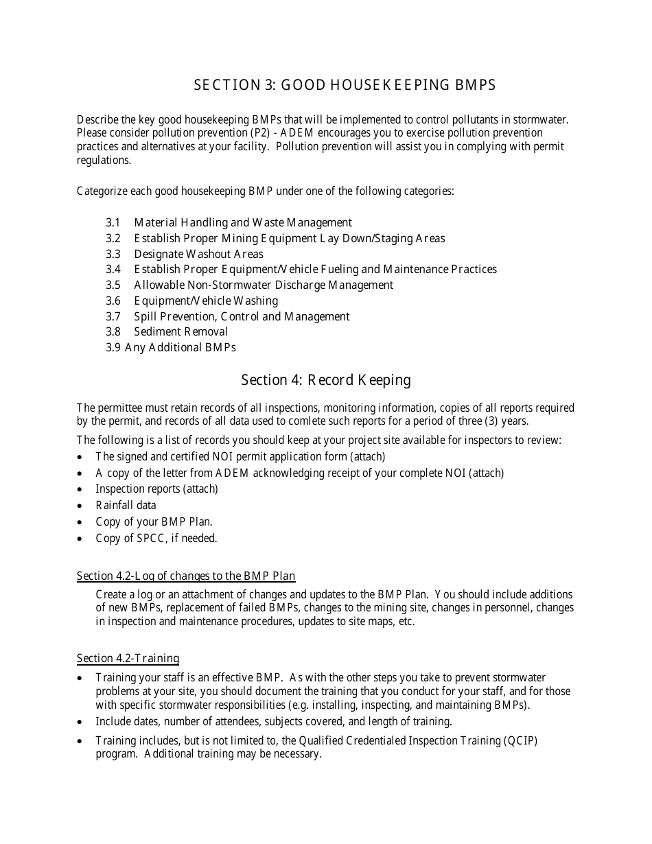 Instructions for Small Noncoal / Nonmetallic Mining Best Management Practices Plan (Bmp Plan) - Alabama, Page 4