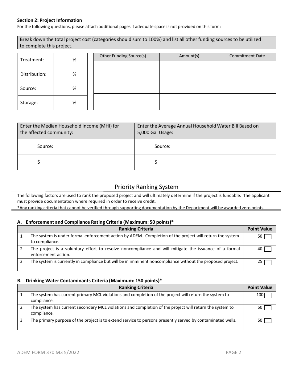 ADEM Form 370 Drinking Water State Revolving Fund Preapplication - Alabama, Page 16