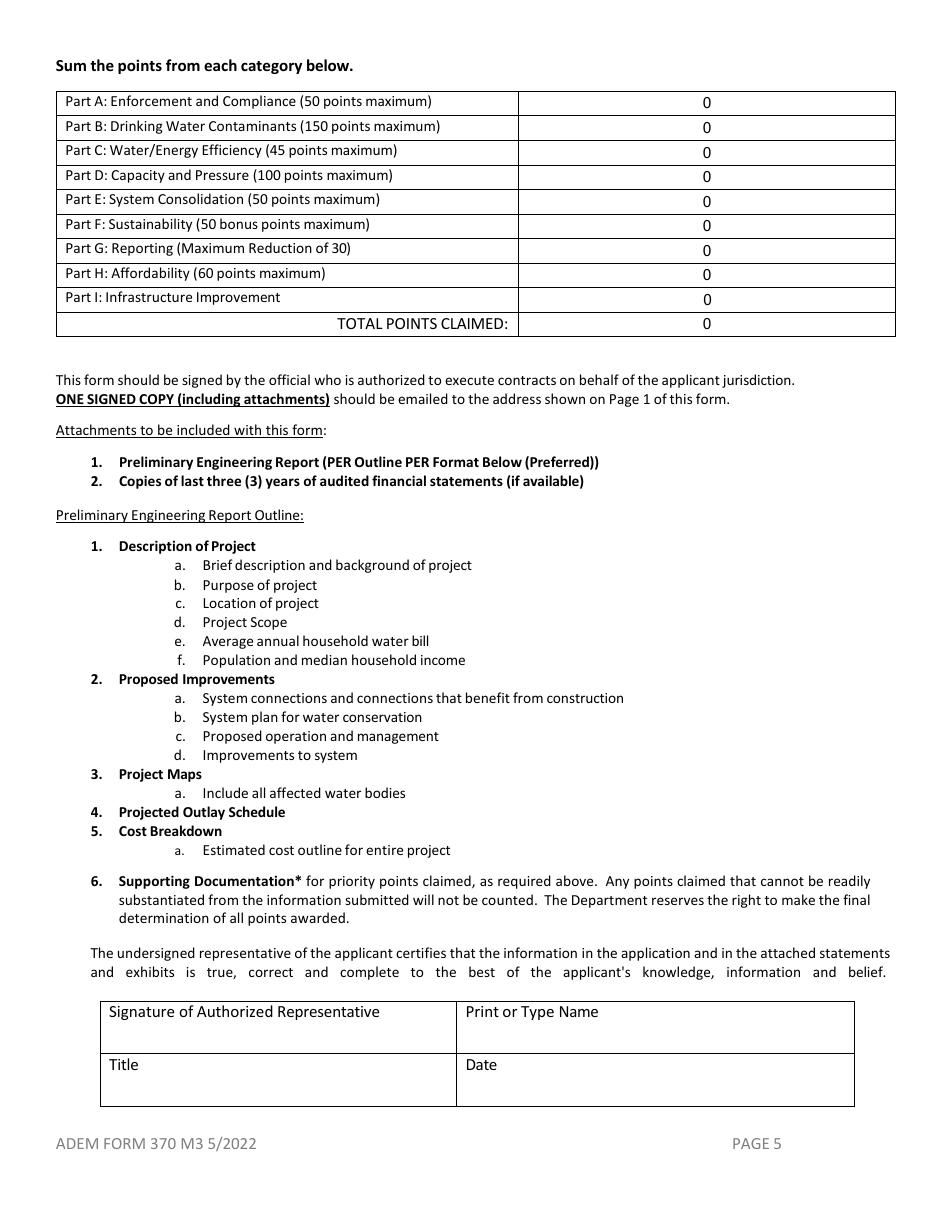 ADEM Form 370 Drinking Water State Revolving Fund Preapplication - Alabama, Page 19