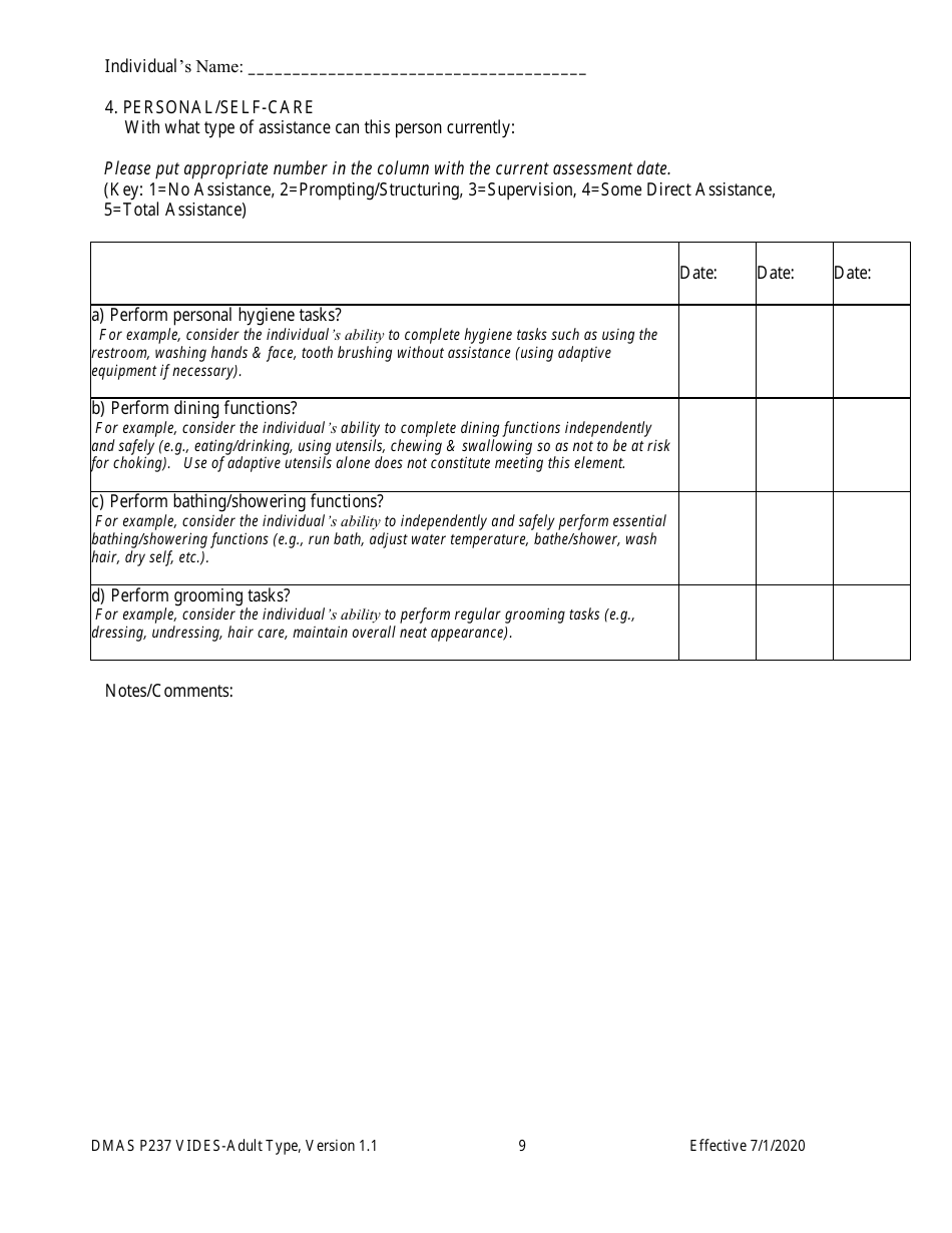 Form DMAS P237 Virginia Individual Developmental Disability Eligibility Survey - Adult Type - Virginia, Page 9