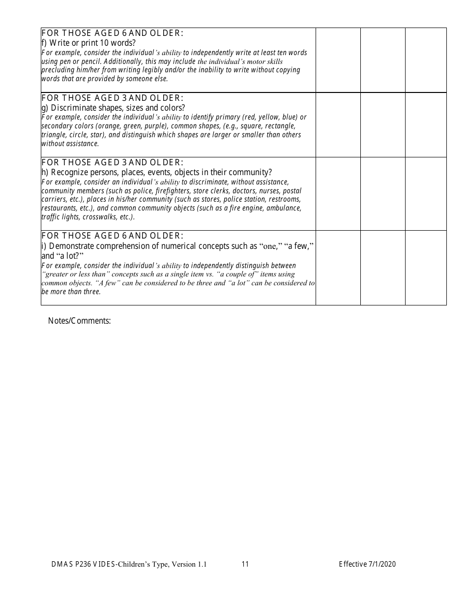 Form DMAS P236 Virginia Individual Developmental Disabilities Eligibility Survey - Childrens Type - Virginia, Page 11