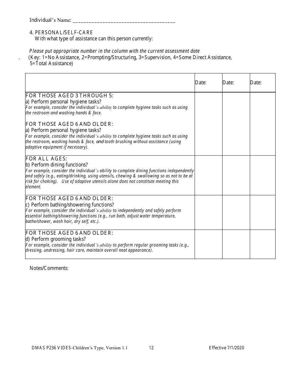 Form DMAS P236 Virginia Individual Developmental Disabilities Eligibility Survey - Childrens Type - Virginia, Page 12