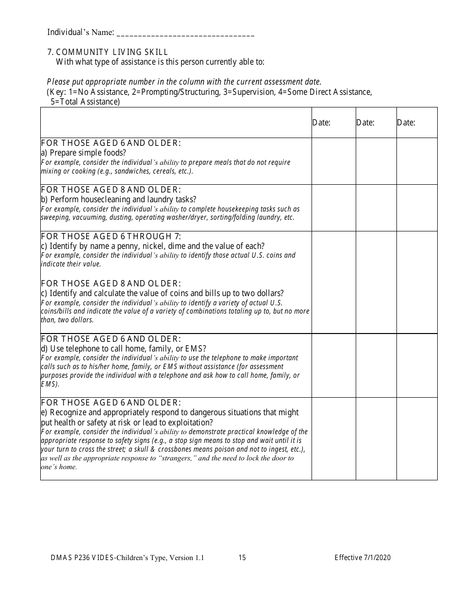 Form DMAS P236 Virginia Individual Developmental Disabilities Eligibility Survey - Childrens Type - Virginia, Page 15
