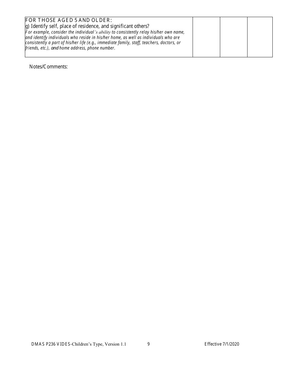 Form DMAS P236 Virginia Individual Developmental Disabilities Eligibility Survey - Childrens Type - Virginia, Page 9