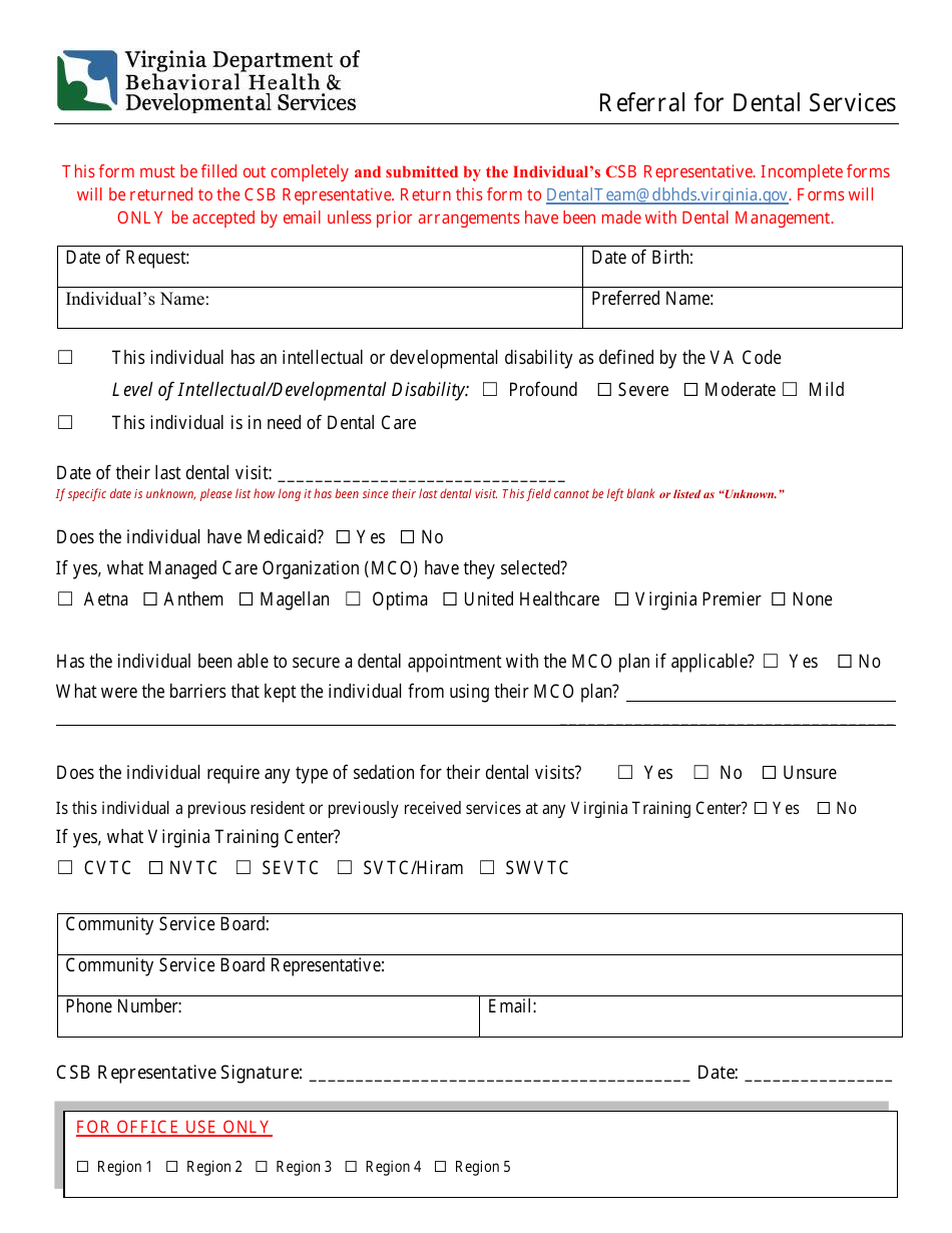 Virginia Referral for Dental Services - Fill Out, Sign Online and ...