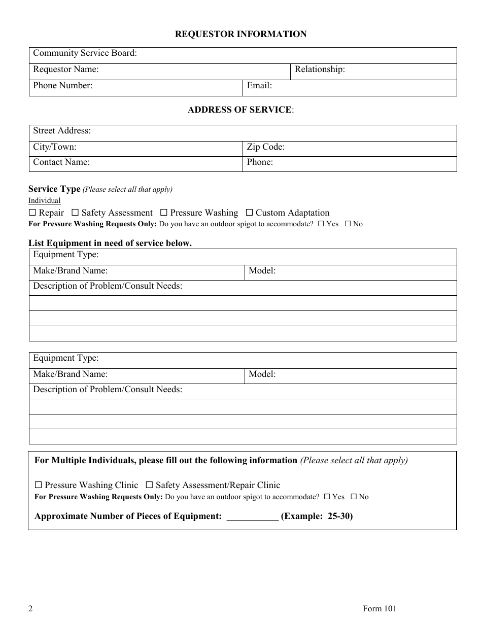 Form 101 Request for Durable Medical Equipment Services - Virginia, Page 2