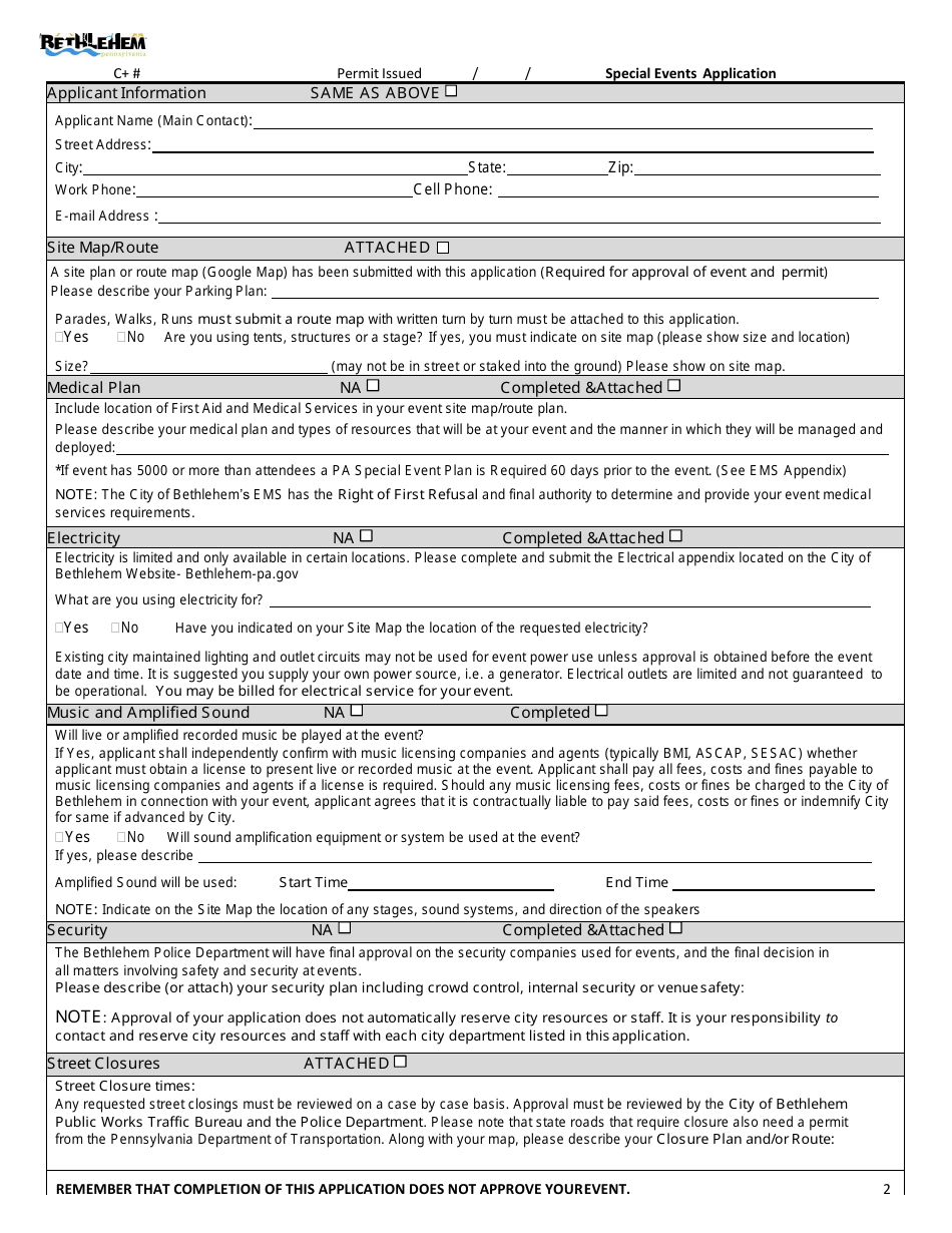 Special Event Application - City of Bethlehem, Pennsylvania, Page 2