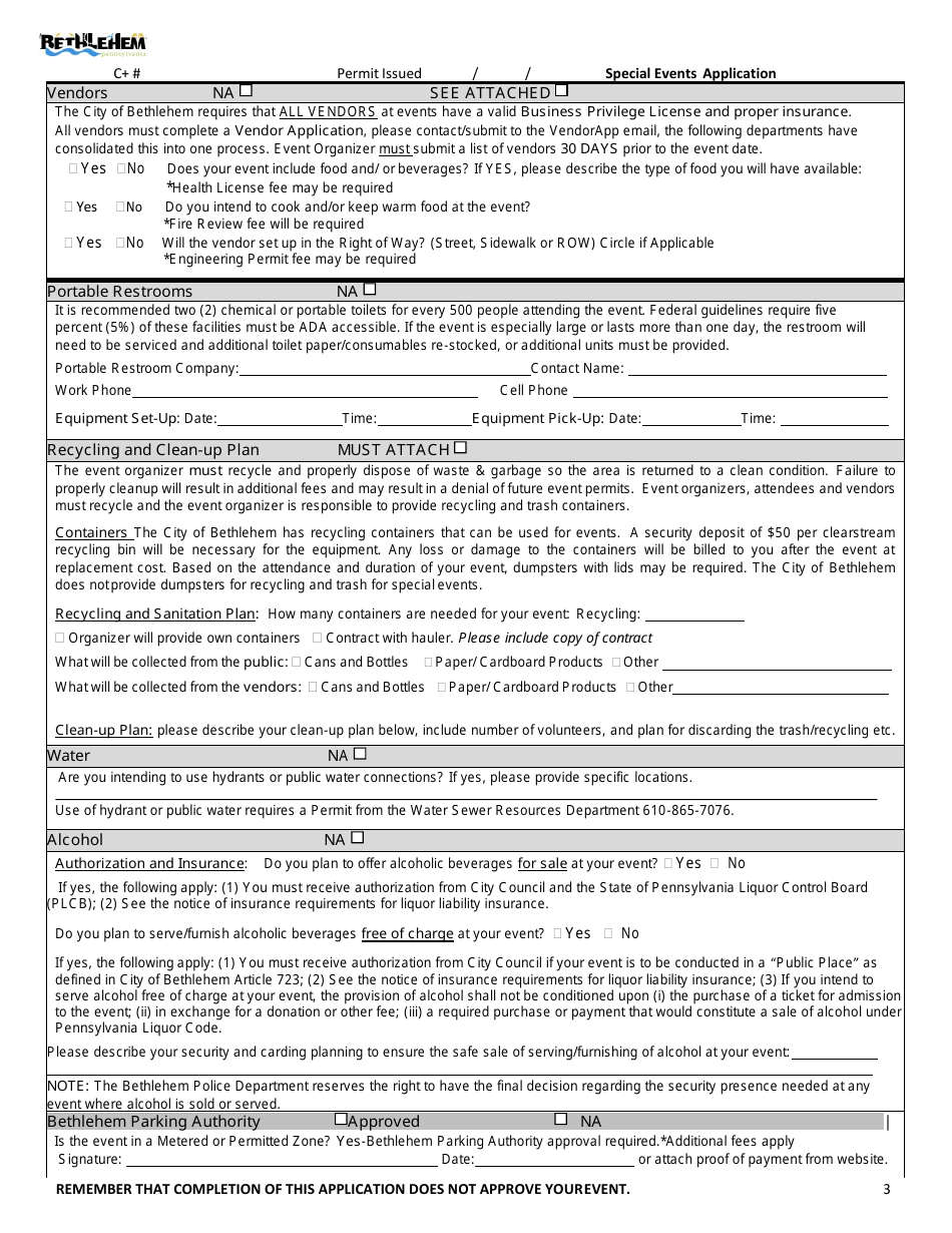 Special Event Application - City of Bethlehem, Pennsylvania, Page 3