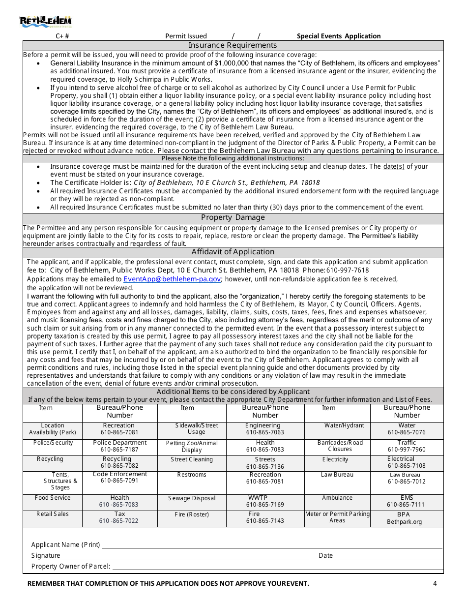 Special Event Application - City of Bethlehem, Pennsylvania, Page 4