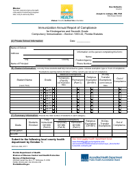 Document preview: DH Form 684 Immunization Annual Report of Compliance for Kindergarten and Seventh Grade - Florida (English/Spanish)