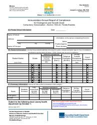 DH Form 684 Immunization Annual Report of Compliance for Kindergarten and Seventh Grade - Florida (English/Spanish)