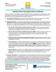 DH Form 684 Immunization Annual Report of Compliance for Kindergarten and Seventh Grade - Florida (English/Spanish), Page 2