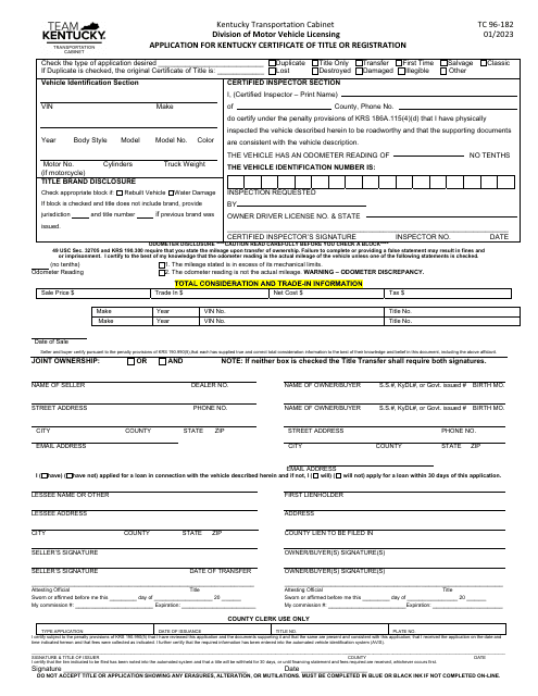 Form TC96‐182  Printable Pdf