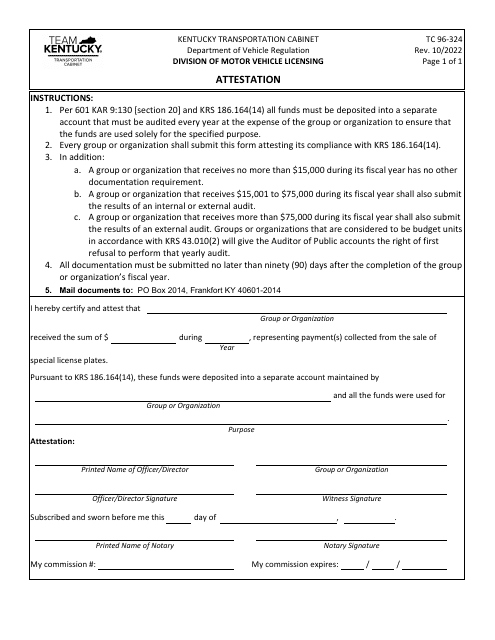 Form TC96-324 Attestation - Kentucky
