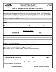 Document preview: Form TC96-333 Organization Application for Special License Plate - Kentucky
