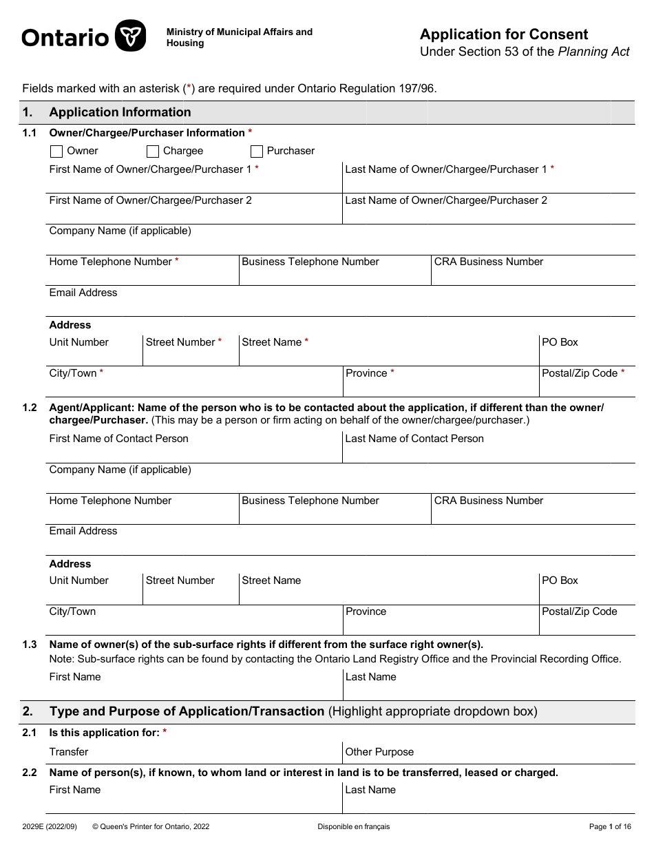 Form 2029E Fill Out Sign Online And Download Fillable PDF Ontario   Form 2029e Application For Consent Under Section 53 Of The Planning Act Ontario Canada Print Big 